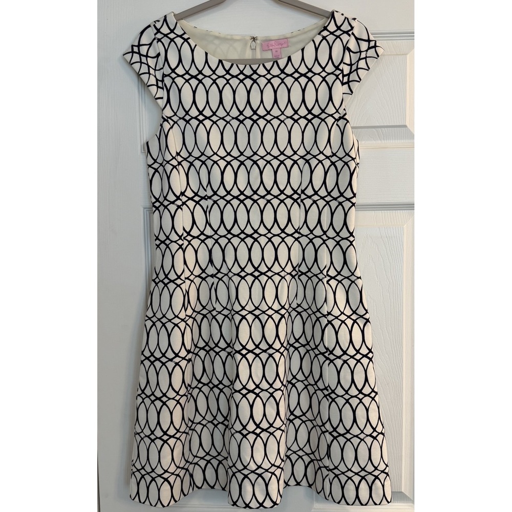 Lilly Pulitzer Brielle Career Dress Ivory & Navy Coastal Office Work Church Sz M